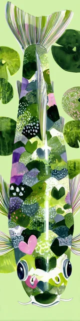 Free printable fish bookmark featuring green fish facing down